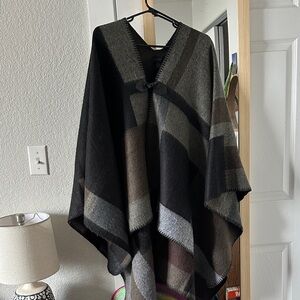 Steve Madden Black and Gray Striped Poncho with Toggle.